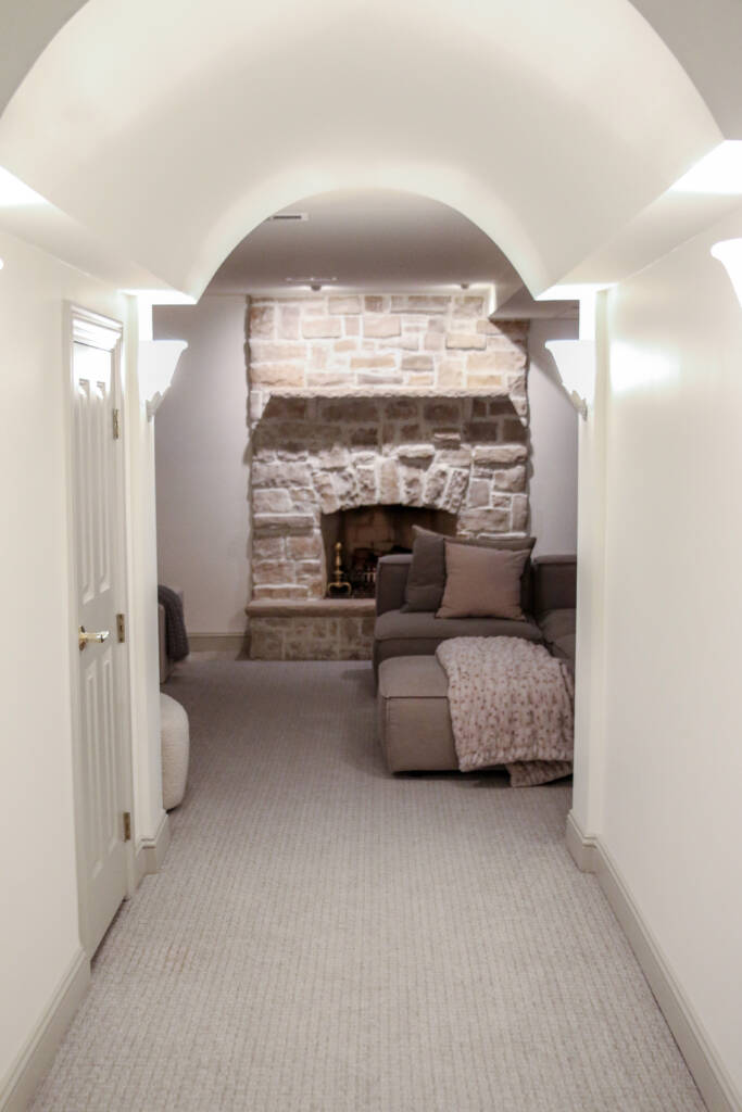 Finished Naperville basement remodel soft family-friendly carpet.
