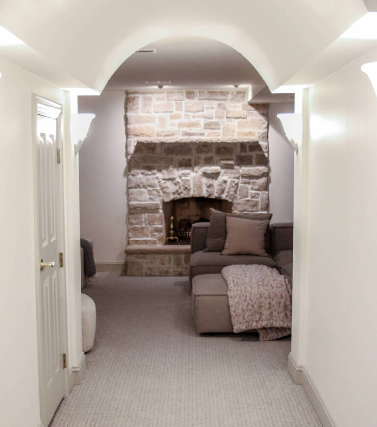 Finished Naperville basement remodel soft family-friendly carpet.