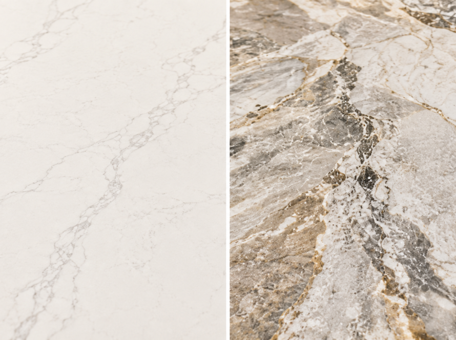 Compare quartz vs quartzite materials for countertop