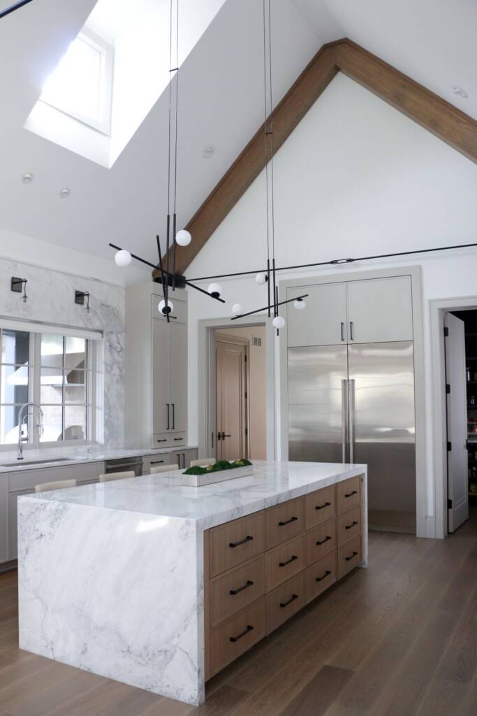 Naperville luxury marble kitchen with wooden beams