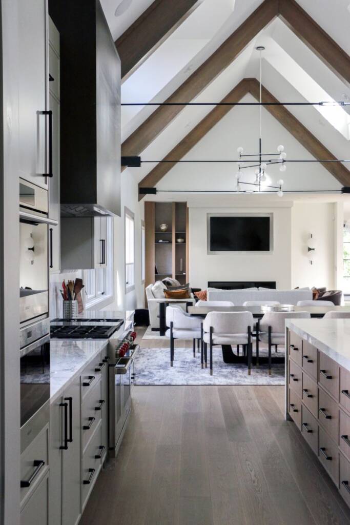 Naperville luxury marble kitchen with wooden beams