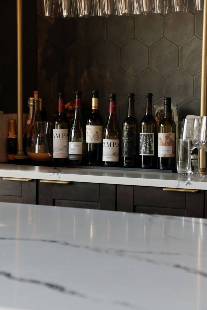 Oswego oak and bean - quartz bar countertops and tilework