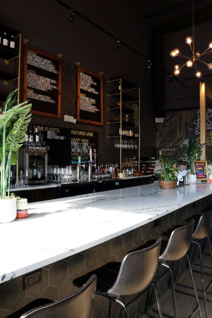 Oswego oak and bean - quartz bar countertops and tilework